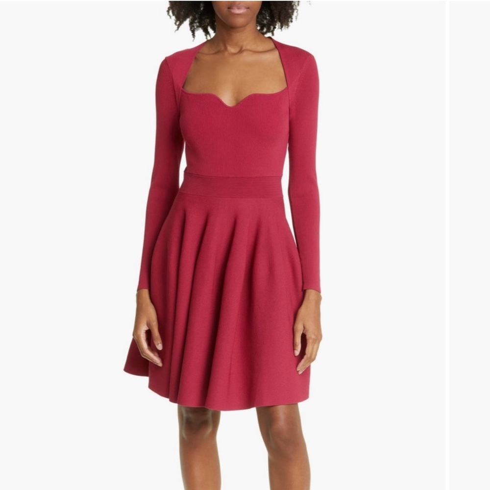 Ted Baker London Deep Pink Viennia Long Sleeve Knit Sweatheart Skater Dress NWT5 - Picture 1 of 14